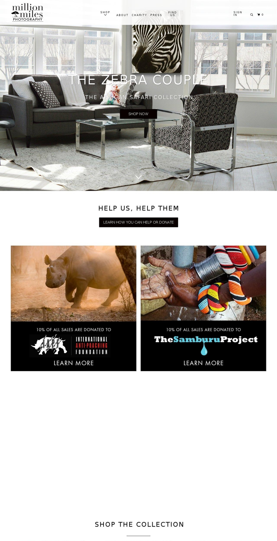 millionmilesphotography.com — Shopify storefront screenshot