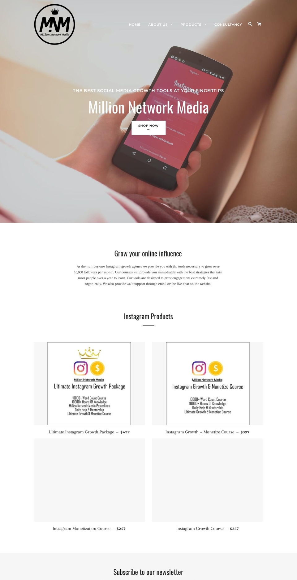 millionnetworkmedia.com — Shopify storefront screenshot