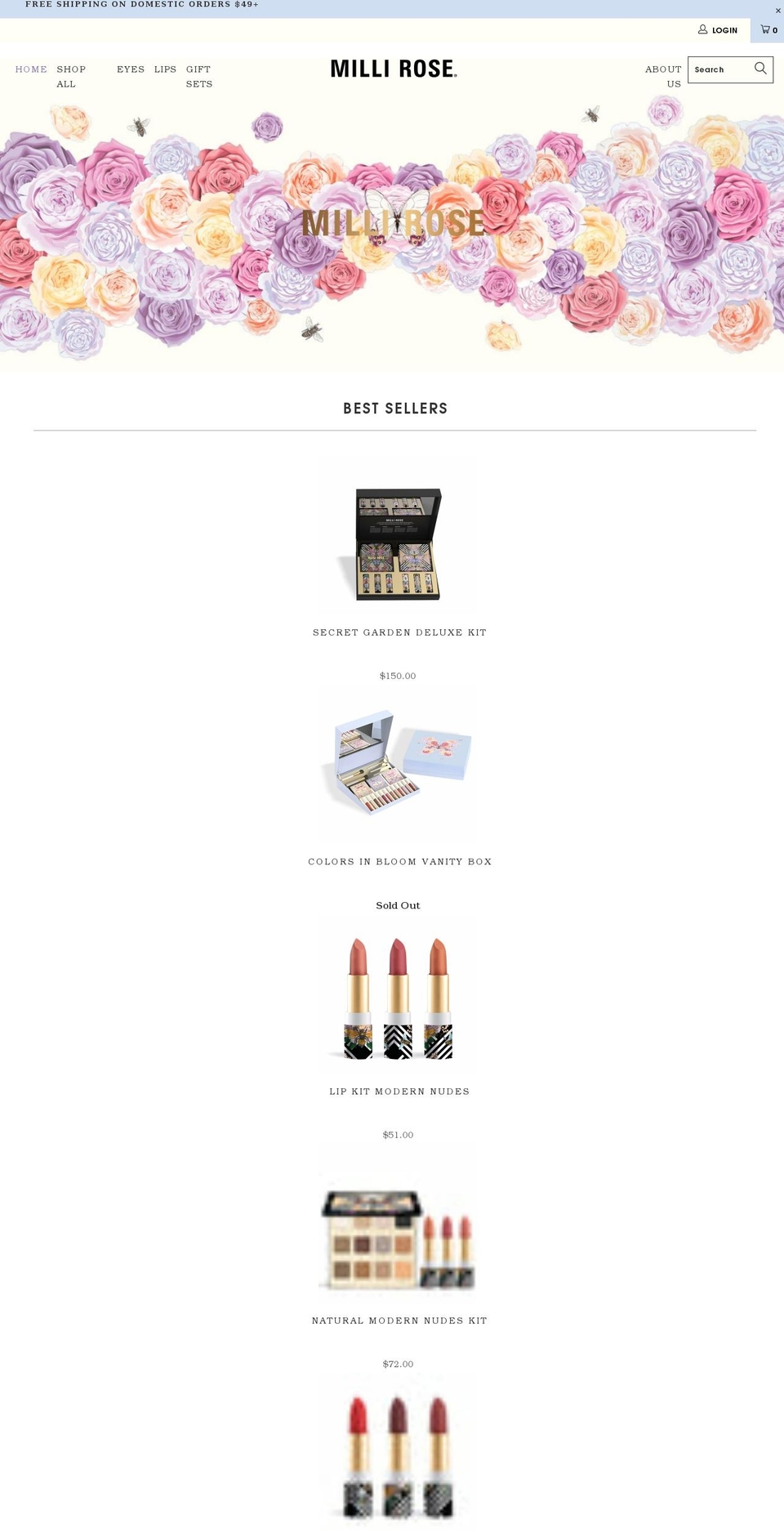millirosebeauty.com shopify website screenshot