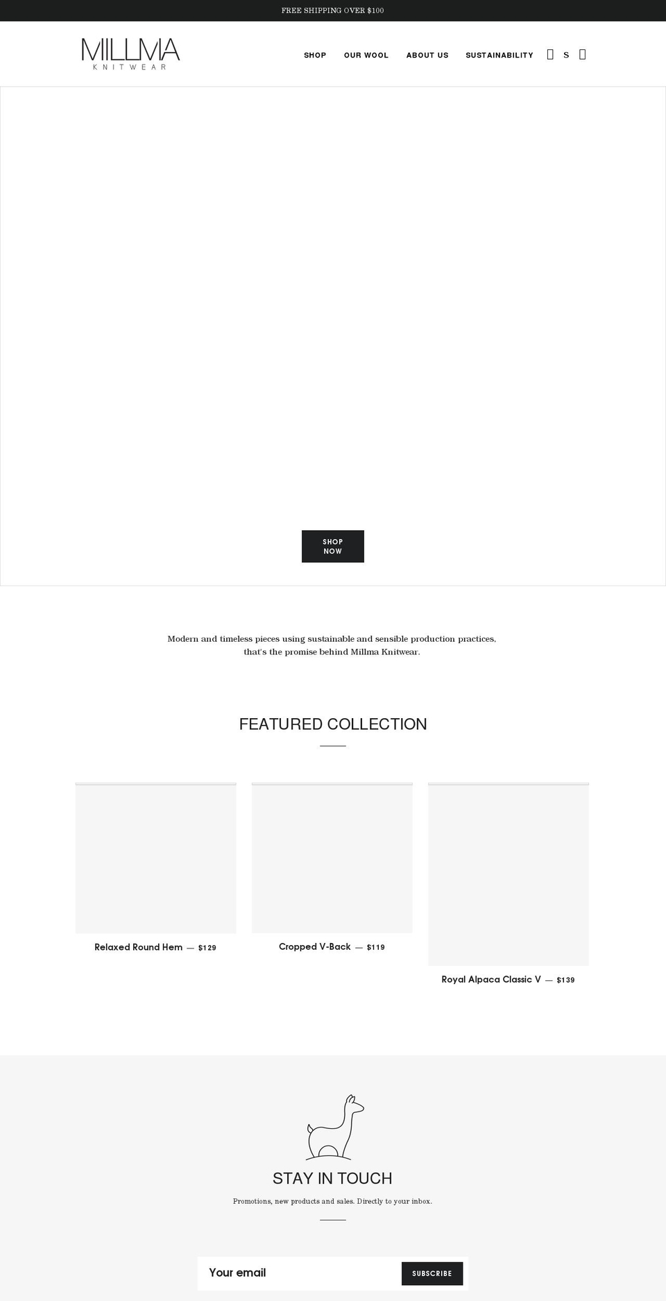 millmaknitwear.com shopify website screenshot