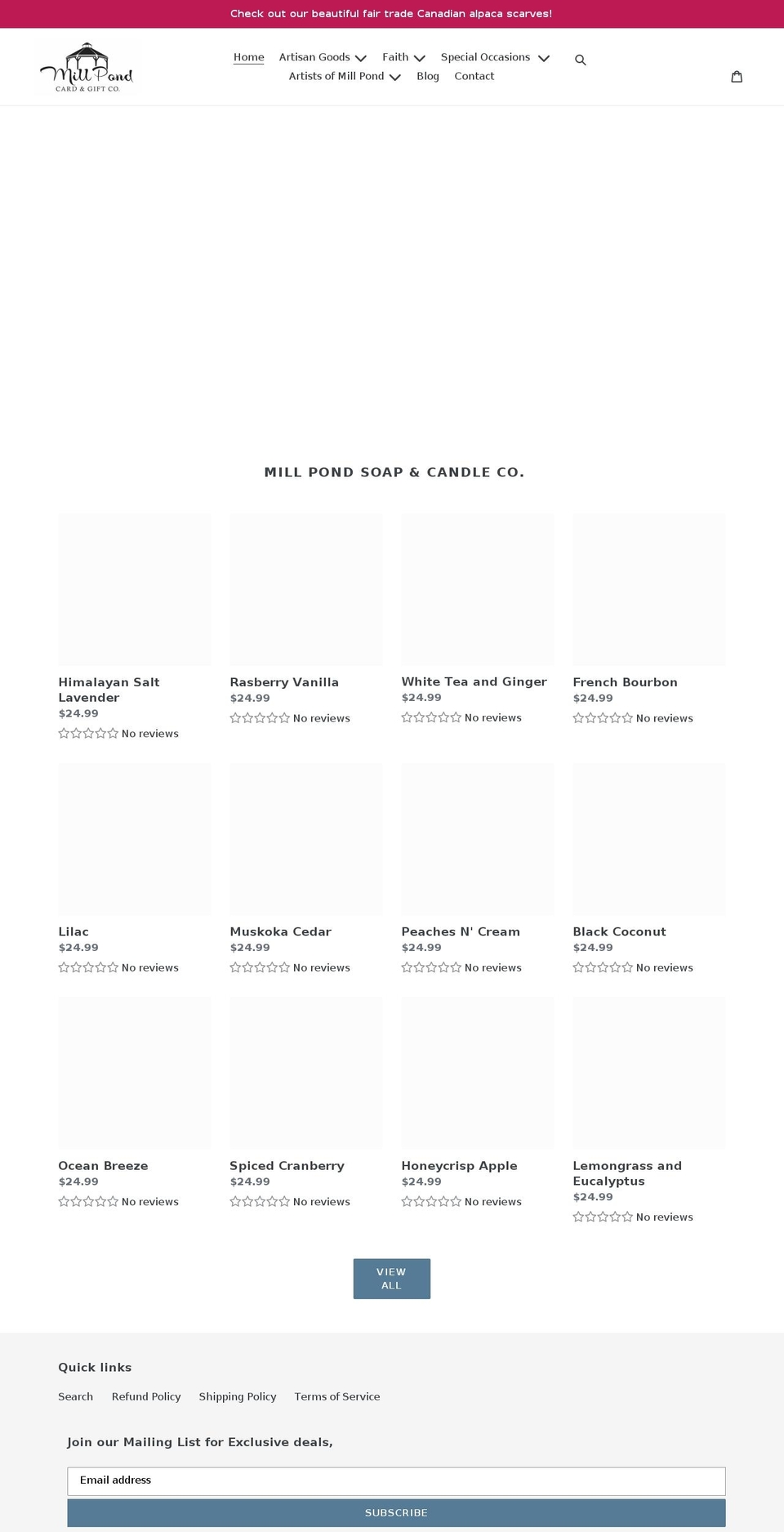 millpondcardgift.com shopify website screenshot