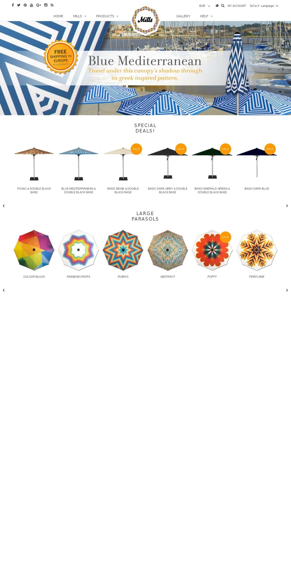 mills-parasols.com shopify website screenshot