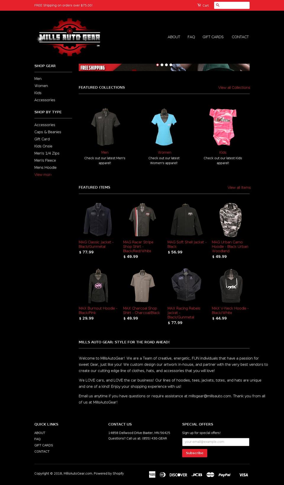 millsautogear.com shopify website screenshot