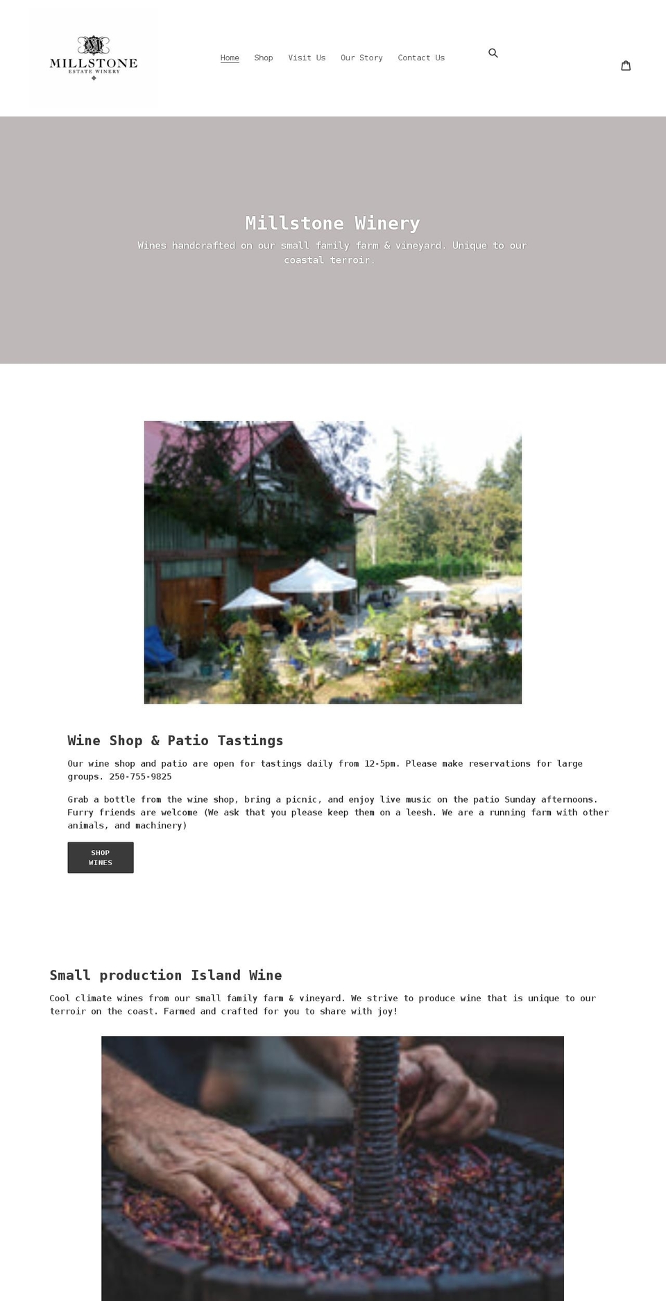 millstonewinery.ca shopify website screenshot