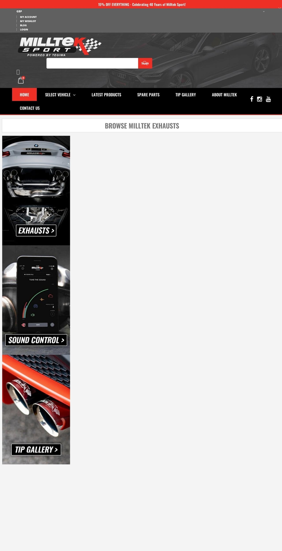 milltekexhaustshop.com shopify website screenshot