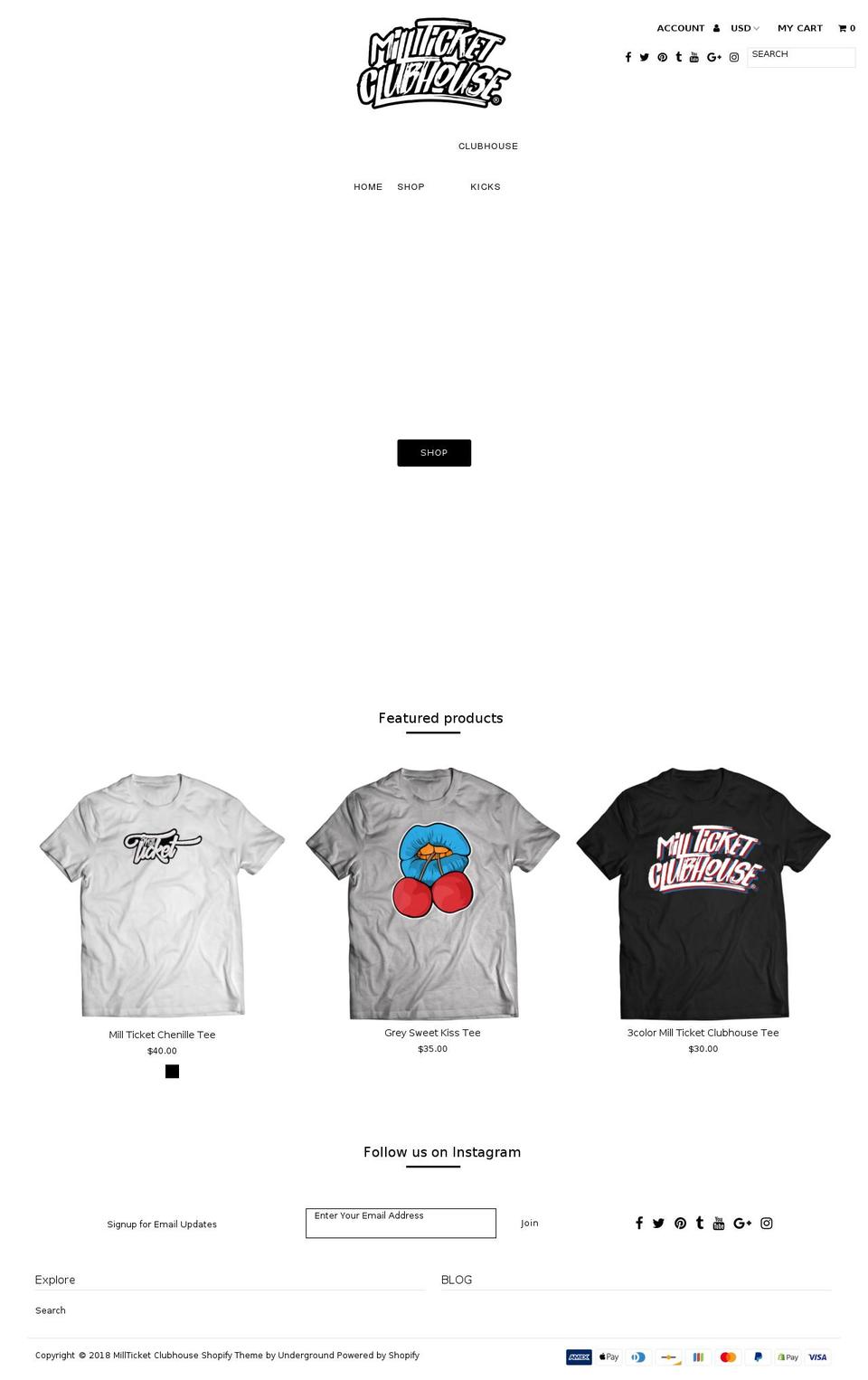 millticketclubhouse.com — Shopify storefront screenshot