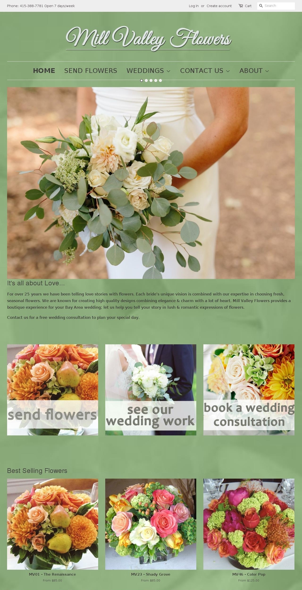 millvalleyfloral.com — Shopify storefront screenshot