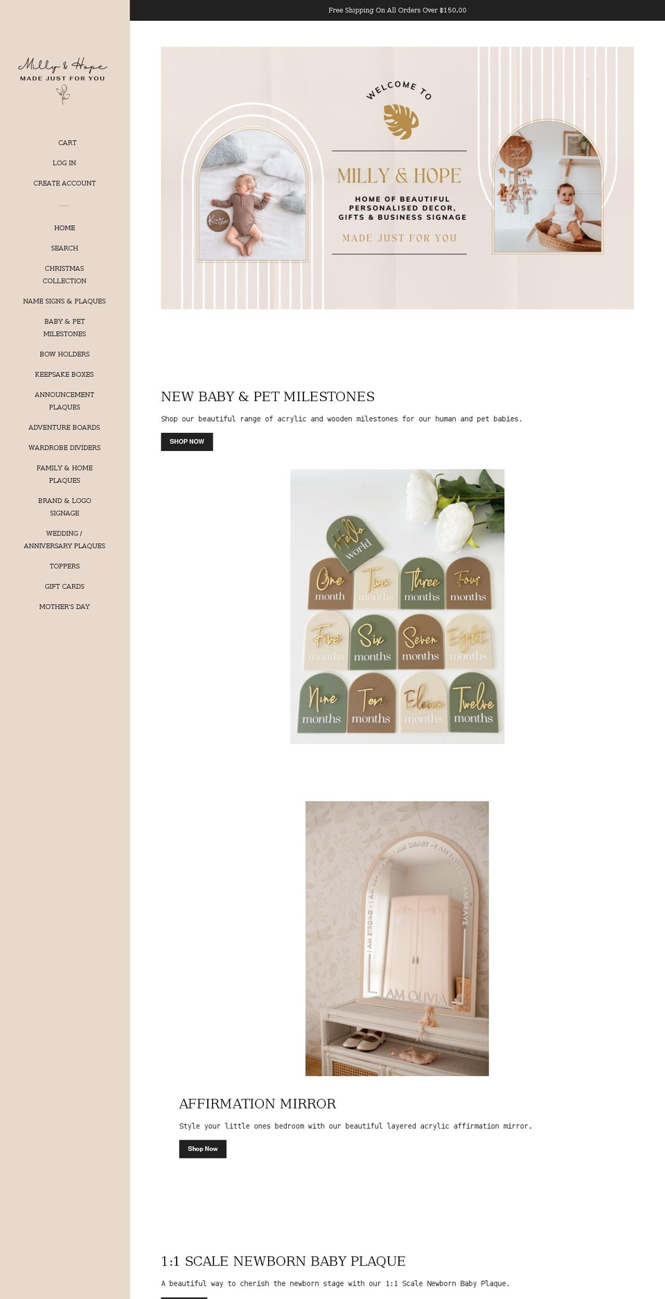 millyandhope.com.au shopify website screenshot