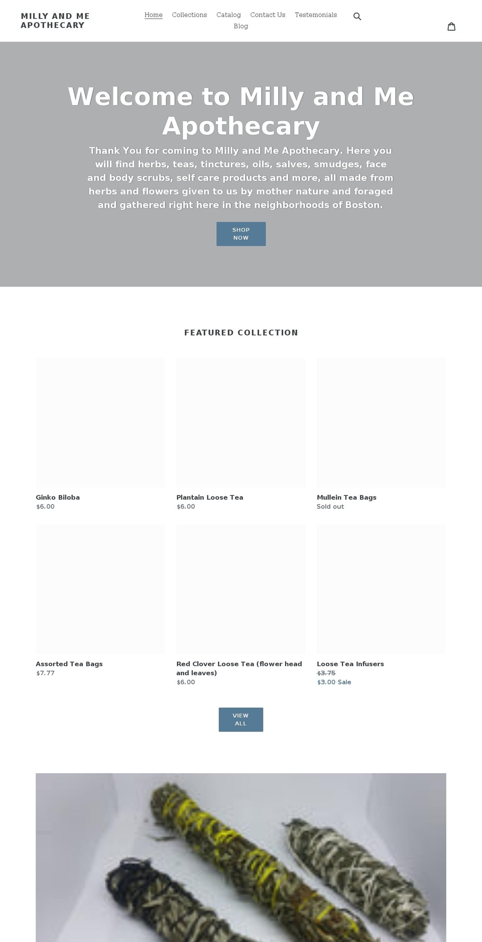 millyandmeapothecary.com shopify website screenshot