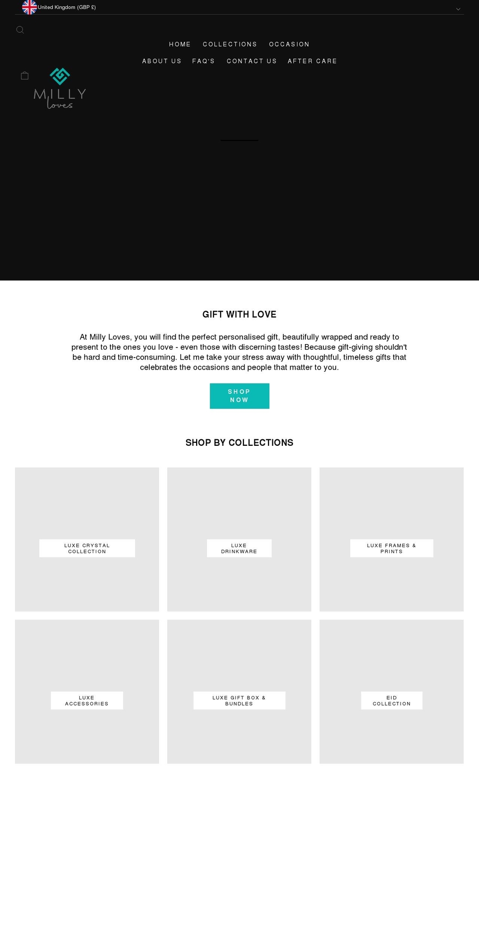 millyloves.com shopify website screenshot