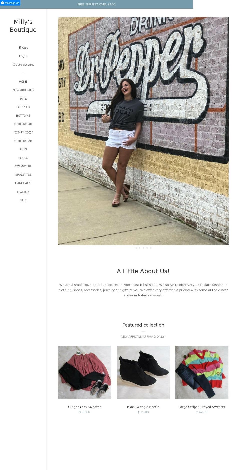 millys-boutique.com shopify website screenshot