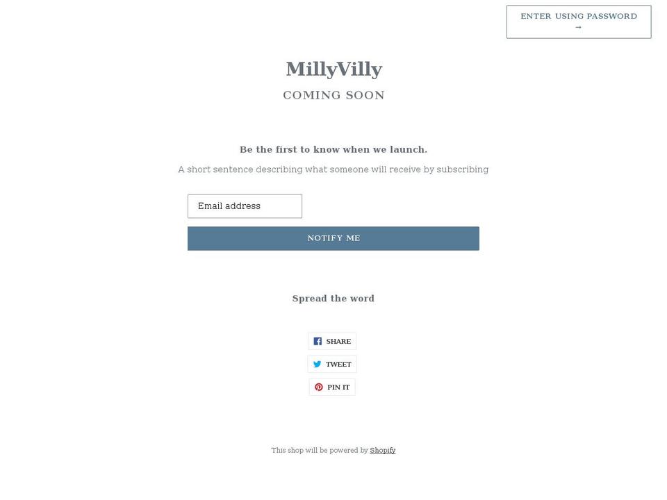millyvilly.com shopify website screenshot