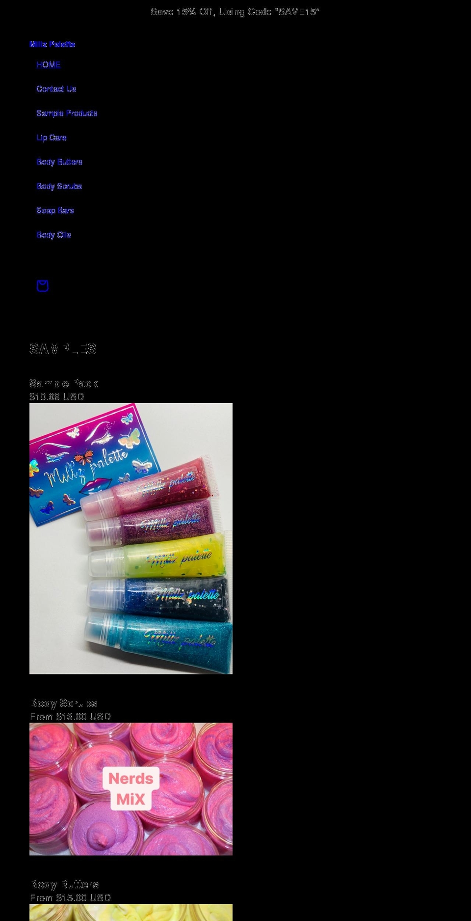millzpalette.com shopify website screenshot