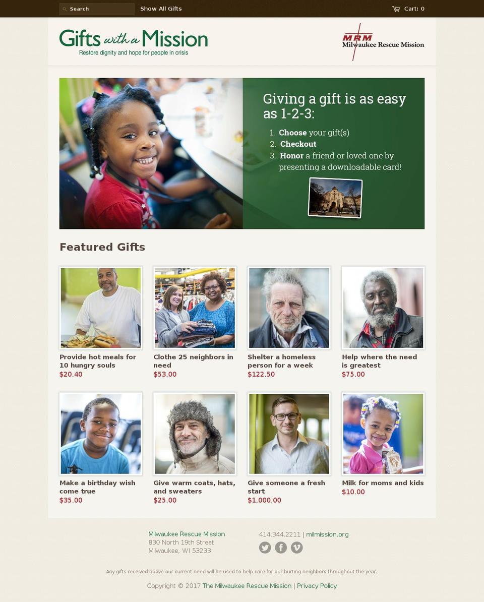 milmissiongiving.org shopify website screenshot