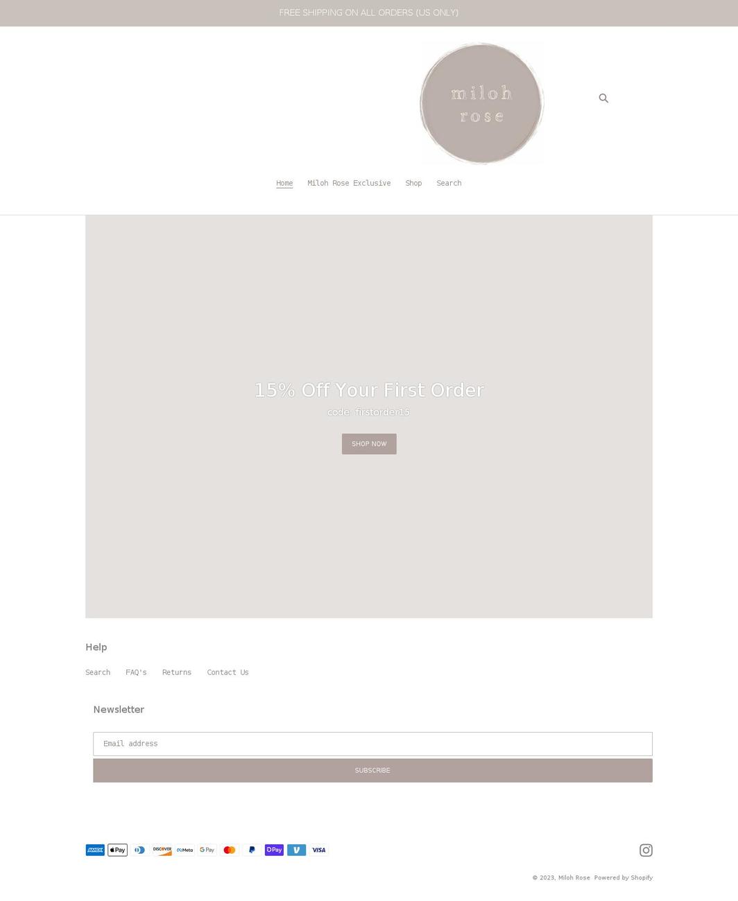 milohrose.com shopify website screenshot