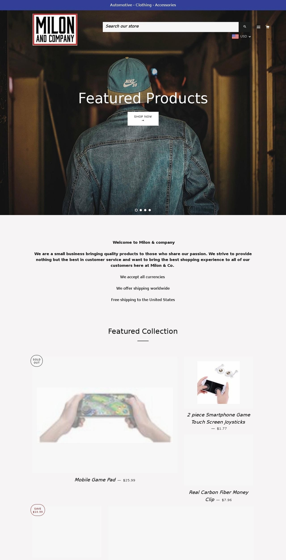 milonandcompany.com — Shopify storefront screenshot