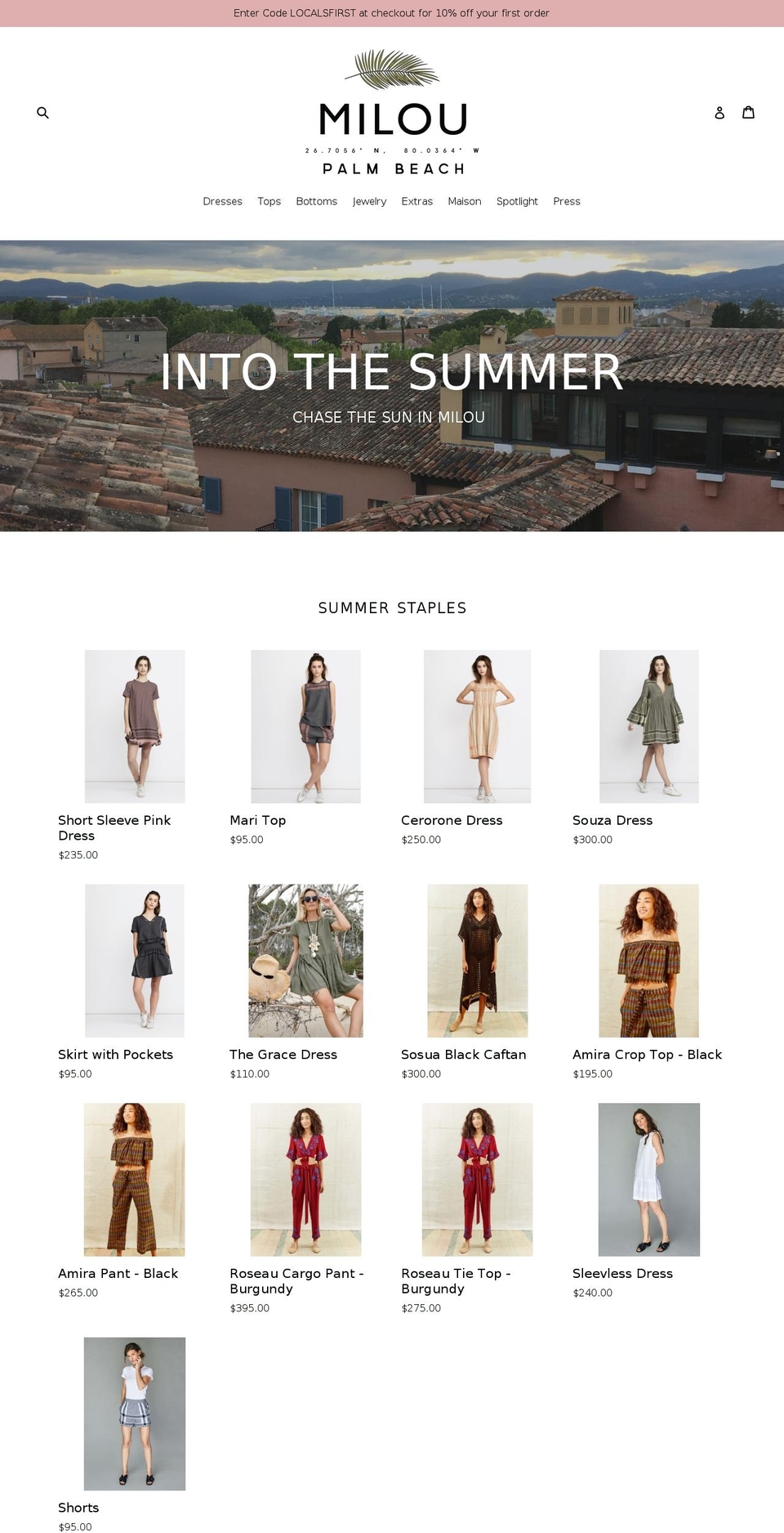 miloupalmbeach.com — Shopify storefront screenshot