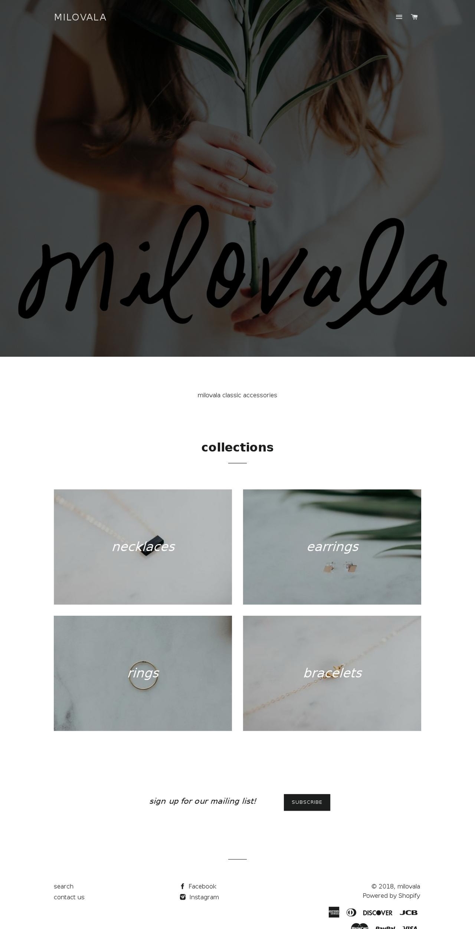 milovala.com — Shopify storefront screenshot