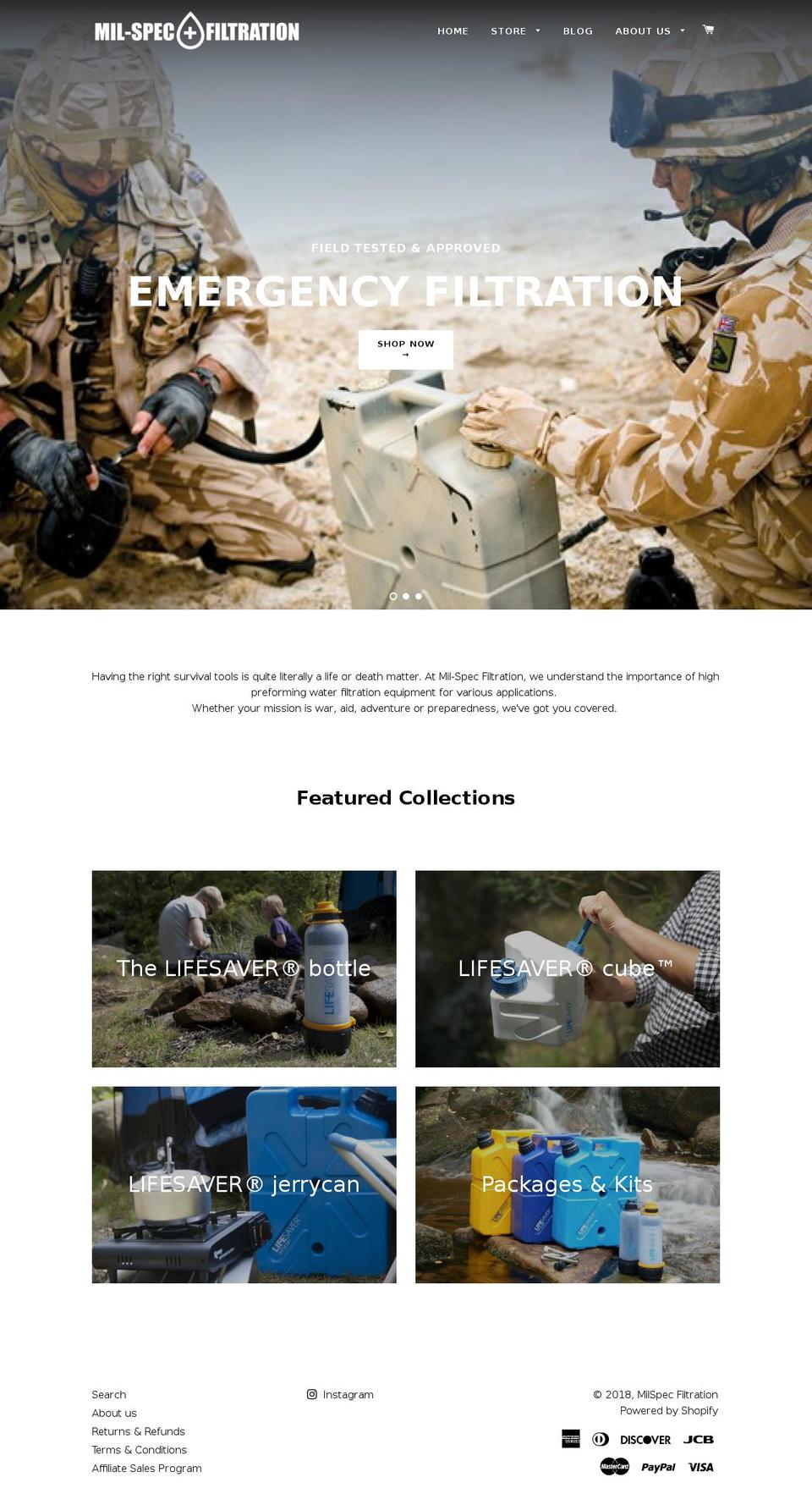 milspecfiltration.com — Shopify storefront screenshot