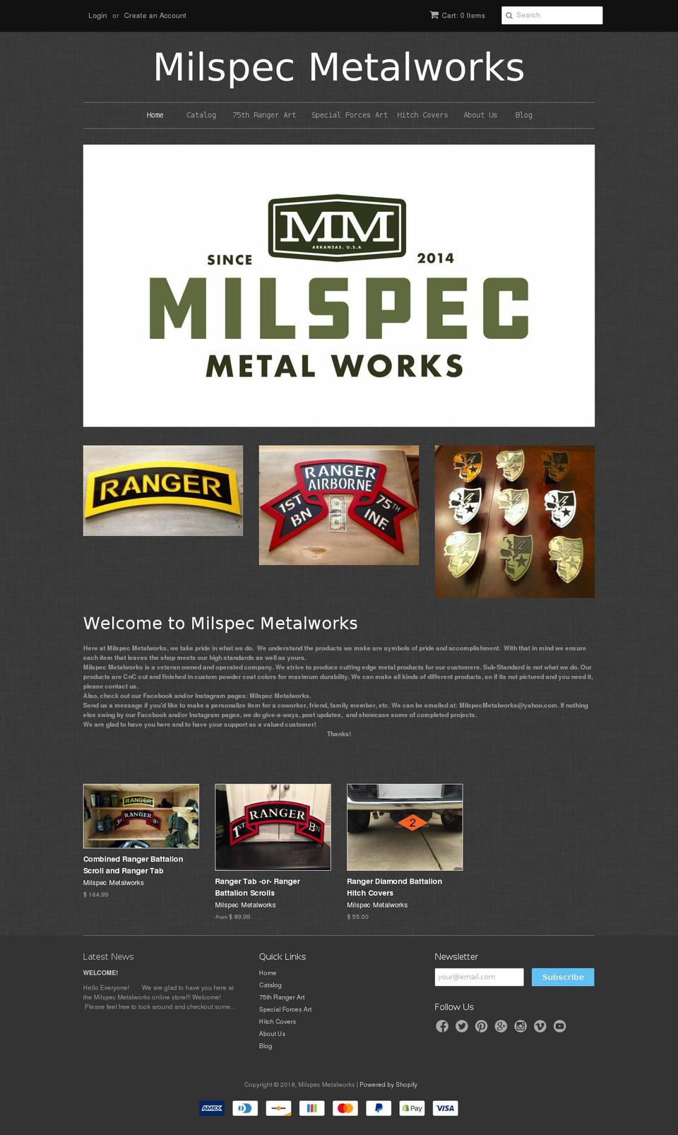 milspecmetalworks.com — Shopify storefront screenshot