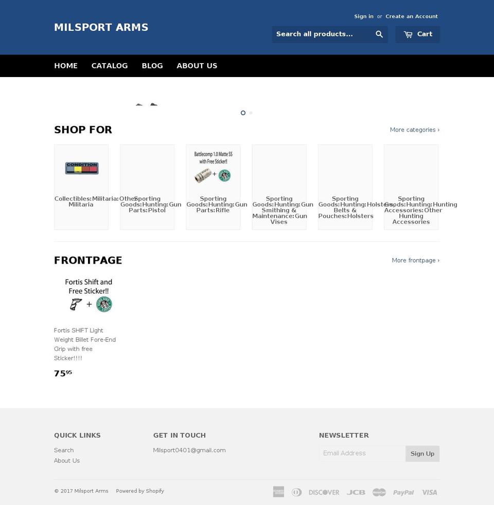 milsportarms.com shopify website screenshot