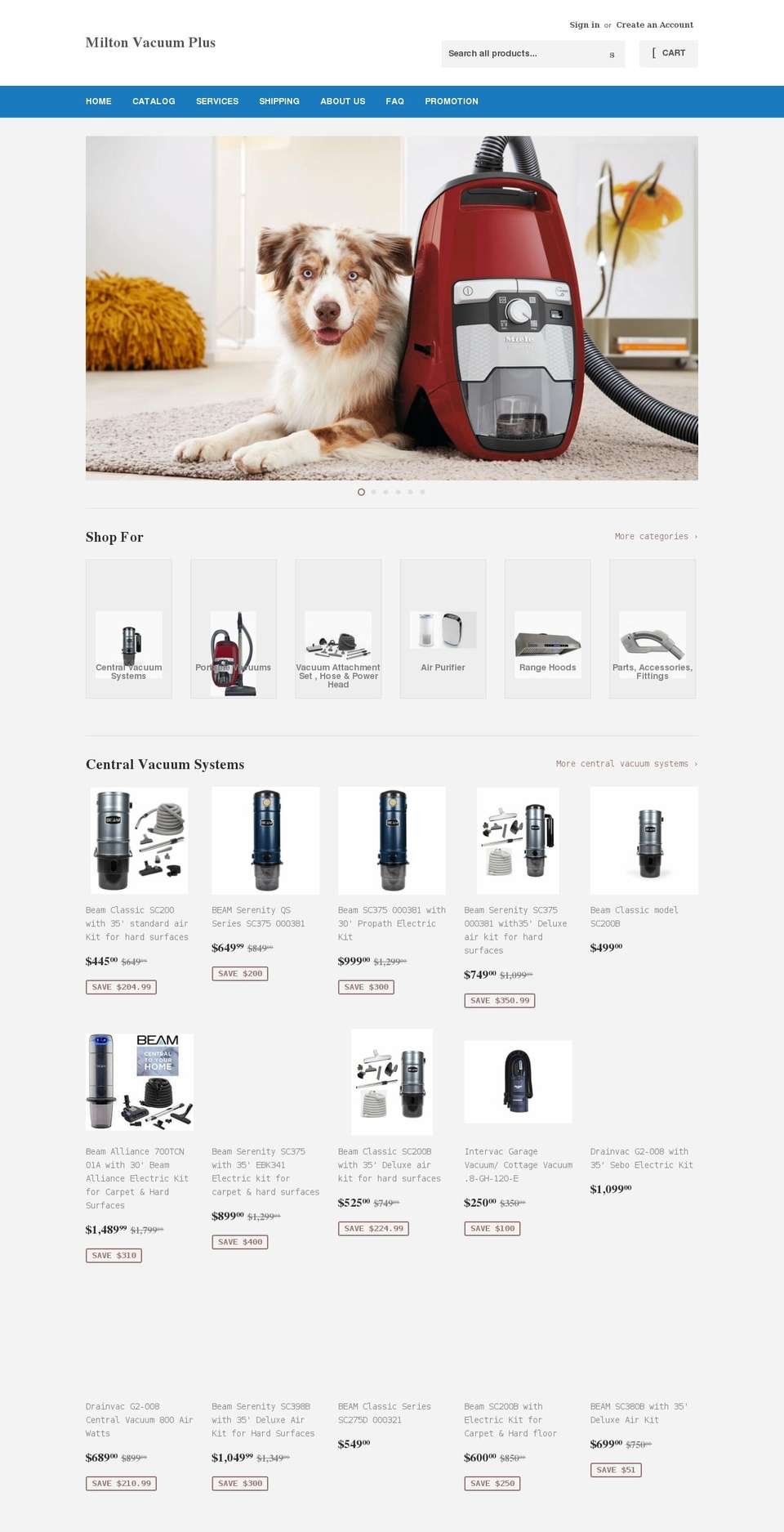 miltonvacuumplus.com shopify website screenshot