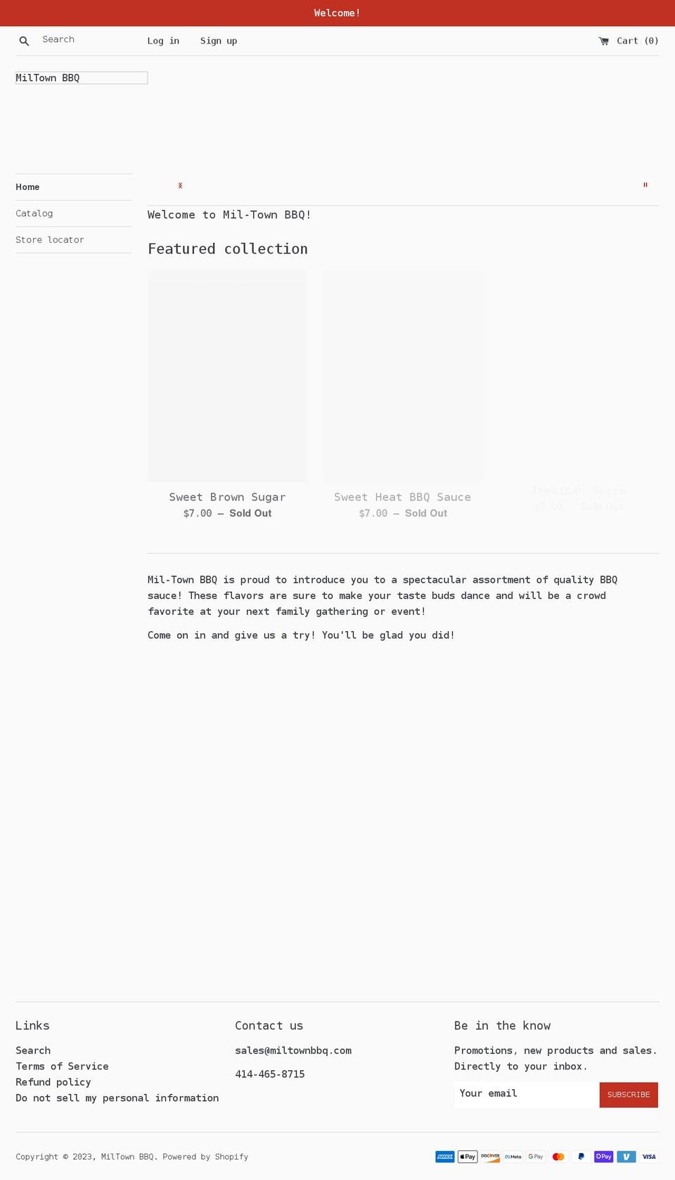 miltownbbq.com shopify website screenshot