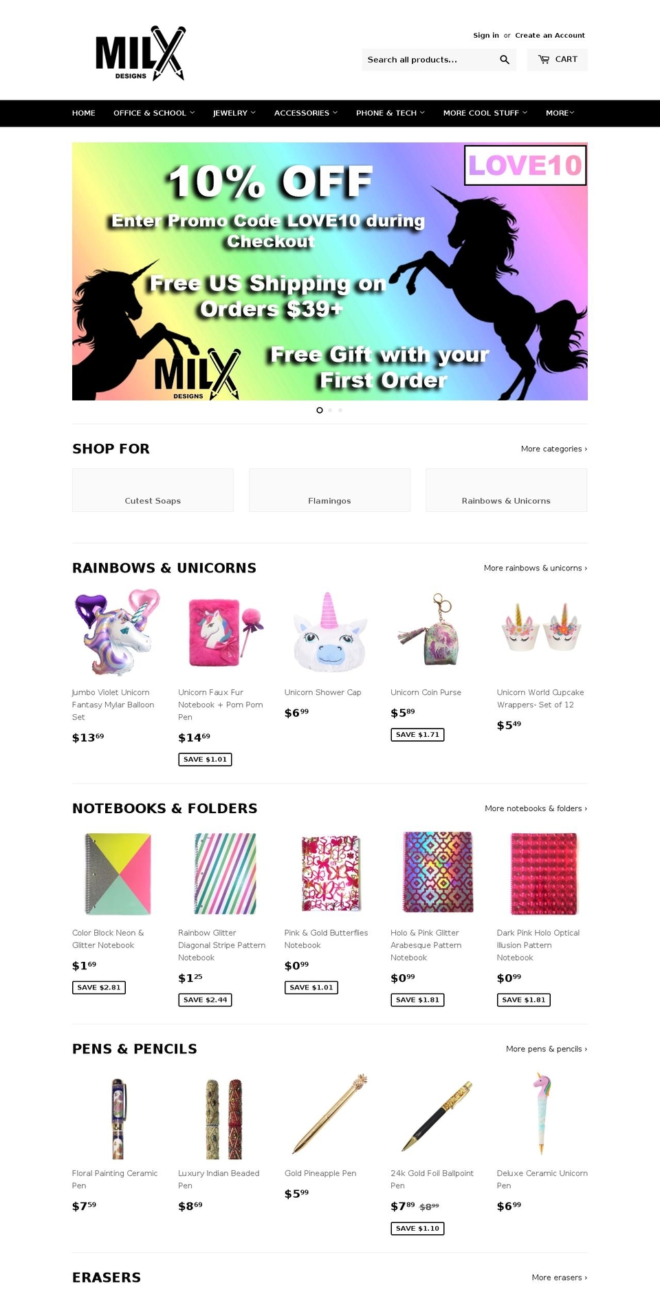 milxdesigns.com — Shopify storefront screenshot