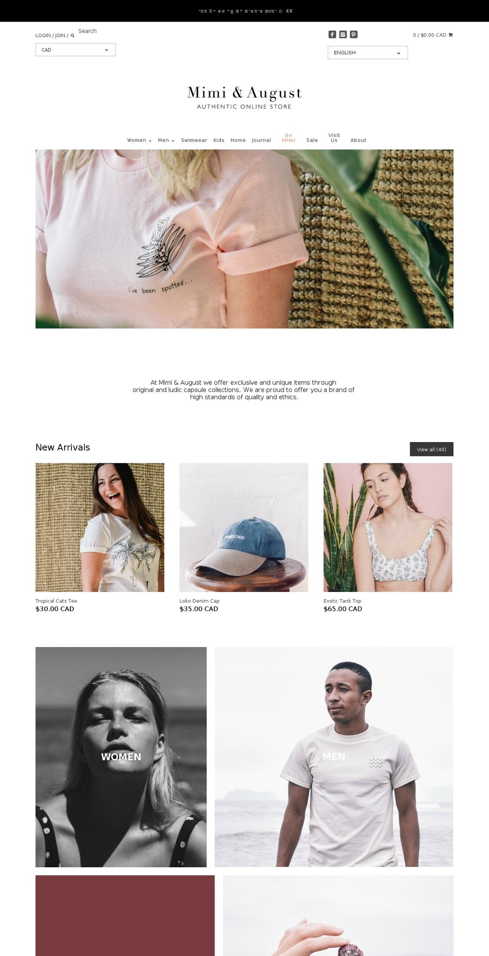 mimiandaugust.com shopify website screenshot