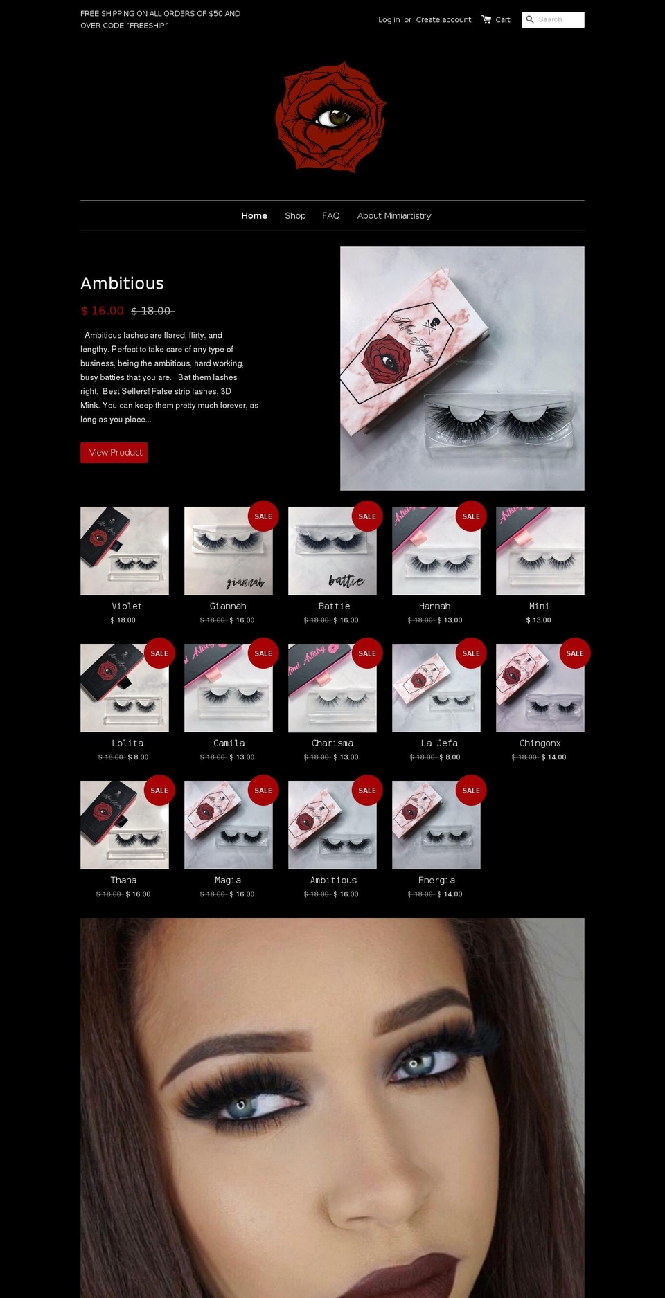 mimiartistry.com shopify website screenshot