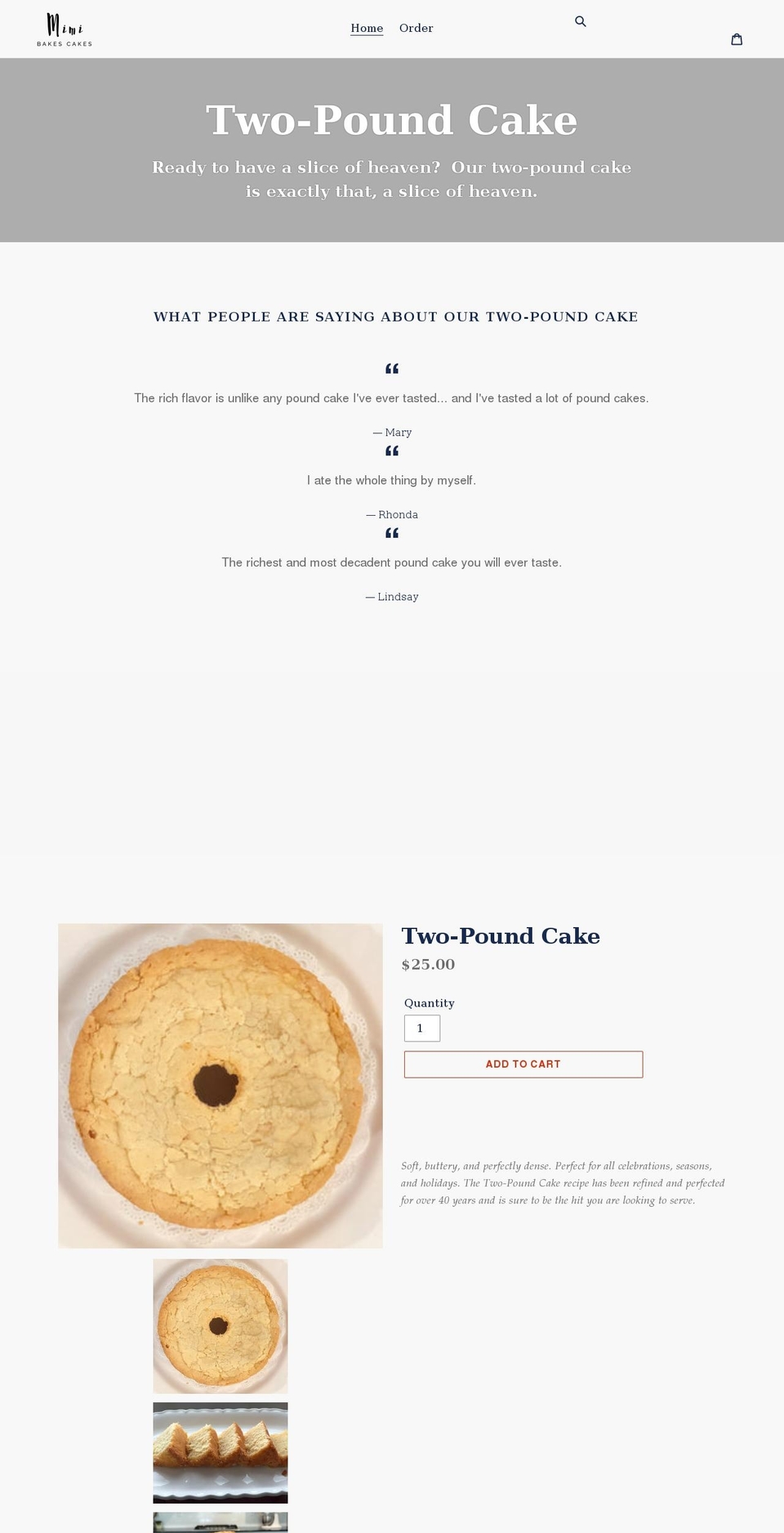mimibakescakes.com shopify website screenshot