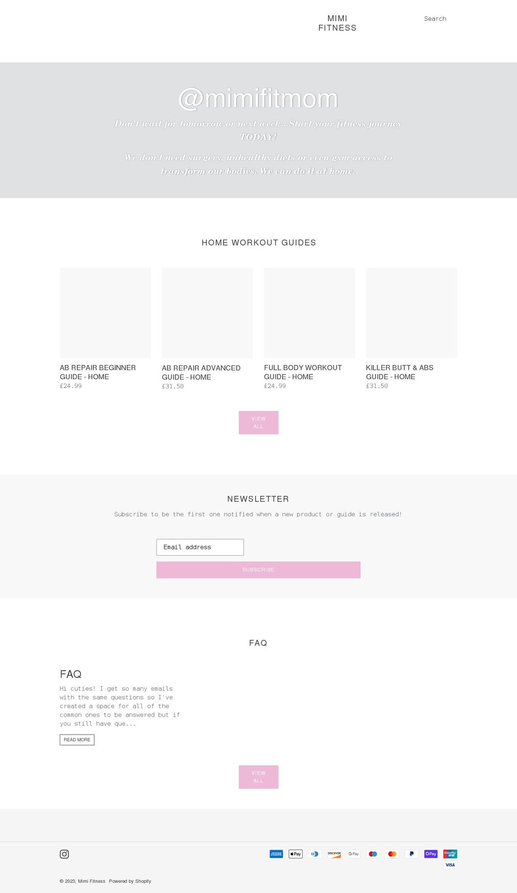 mimifitnessplans.com shopify website screenshot