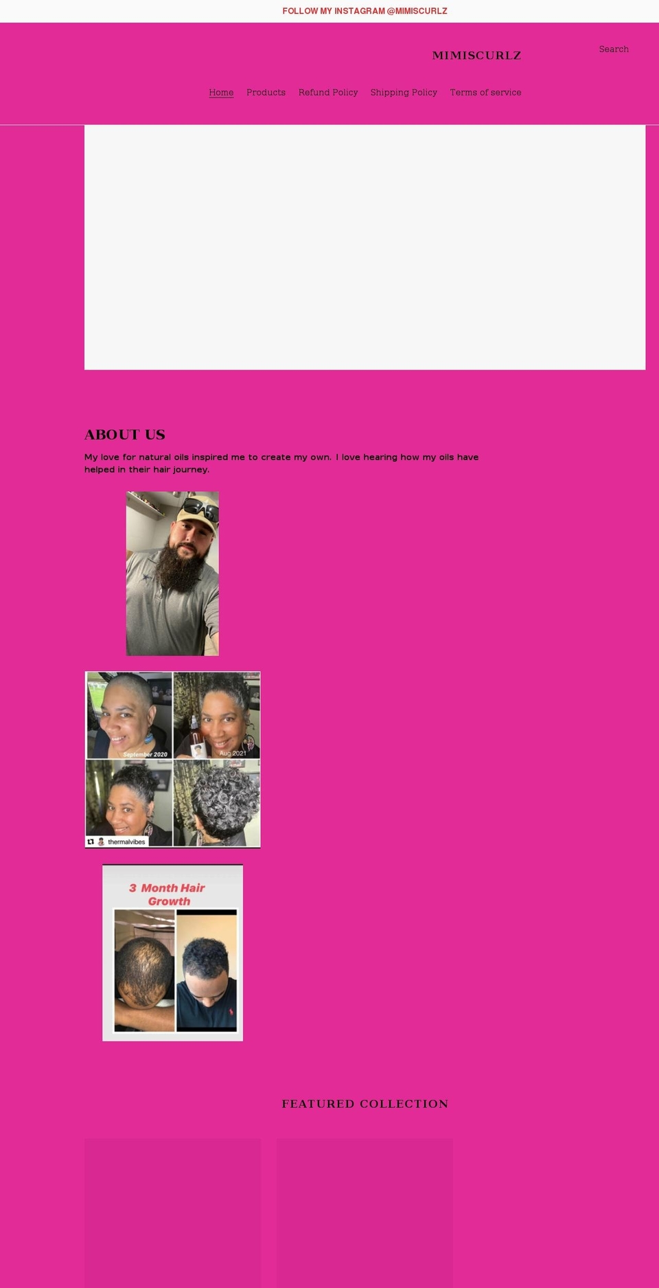 mimiscurlz.com shopify website screenshot