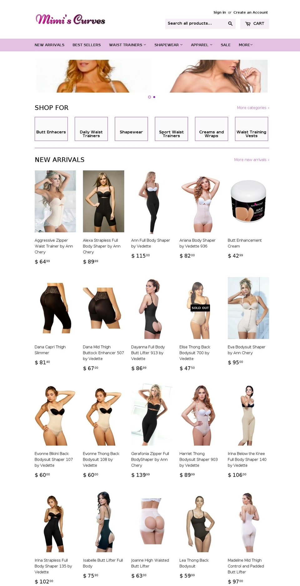 mimiscurves.com shopify website screenshot