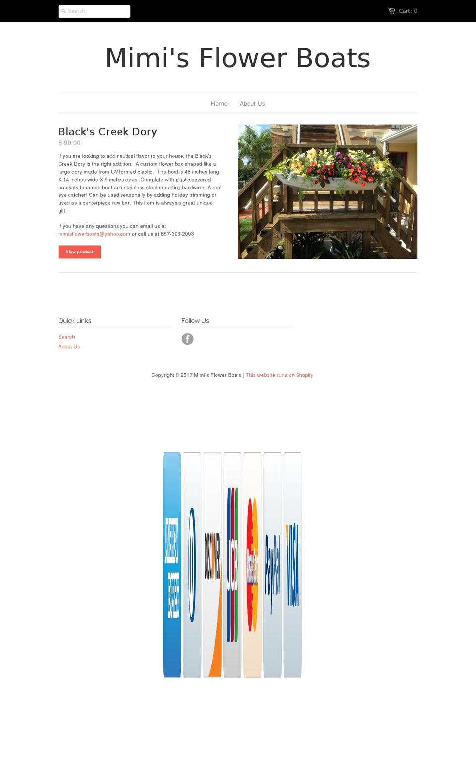 mimisflowerboats.com shopify website screenshot