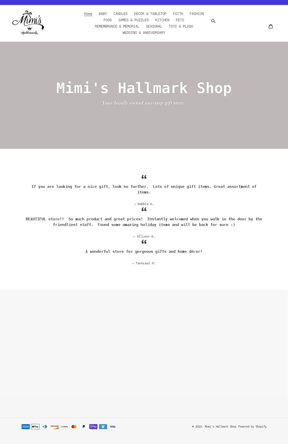 mimishallmarkshop.com shopify website screenshot