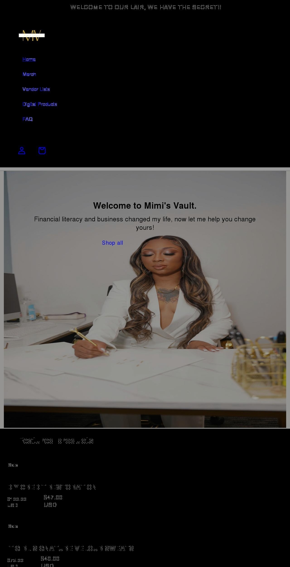 mimisvault.com shopify website screenshot
