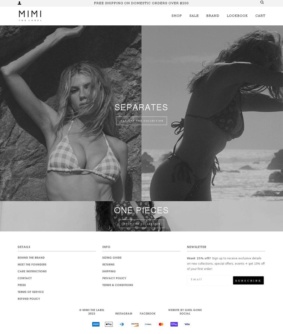mimithelabel.com — Shopify storefront screenshot