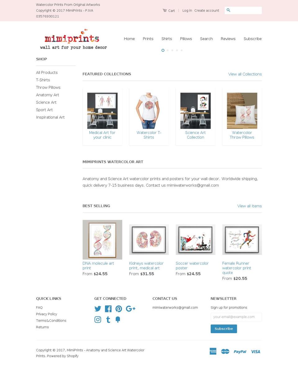 mimiwatercolorprints.com shopify website screenshot