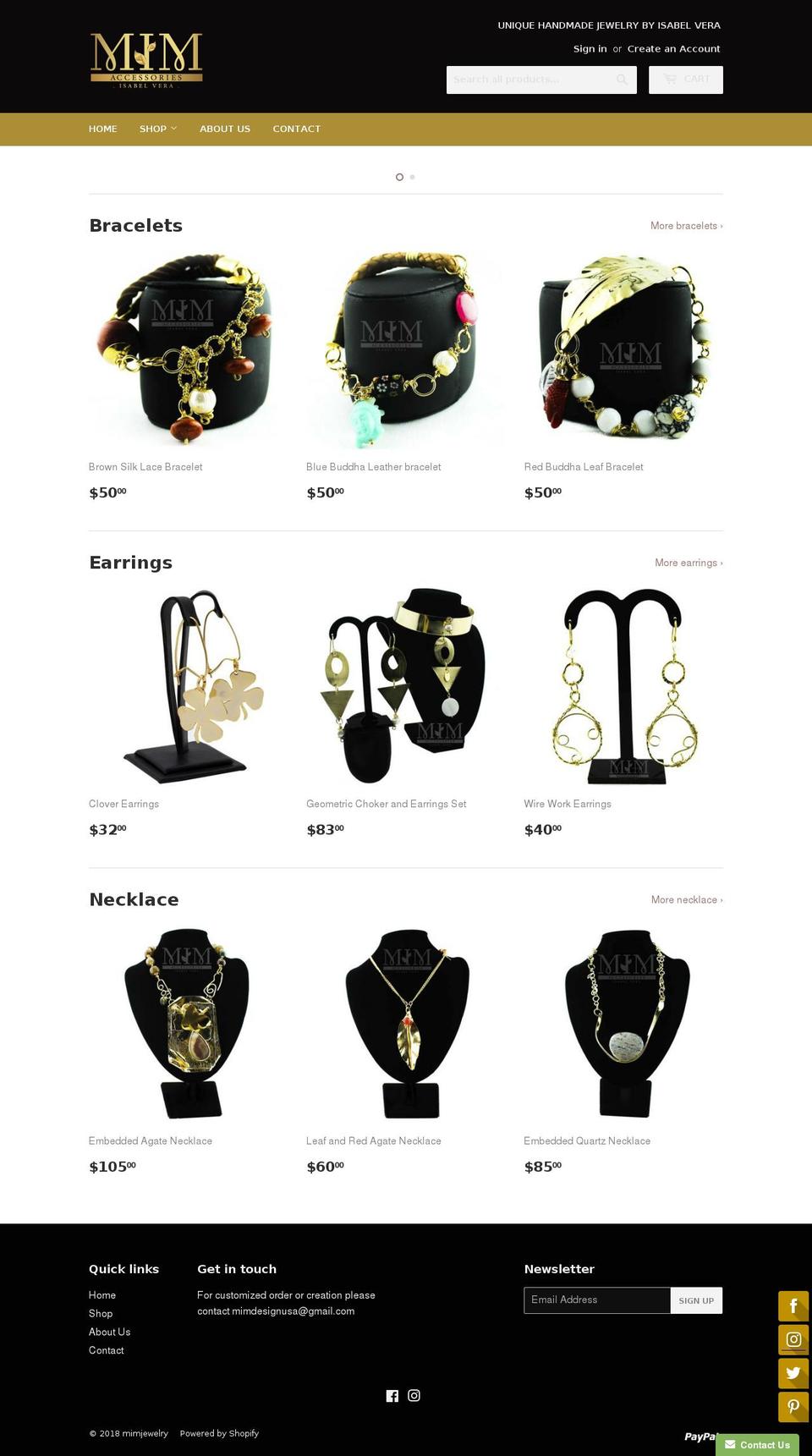 mimjewelryshop.com — Shopify storefront screenshot