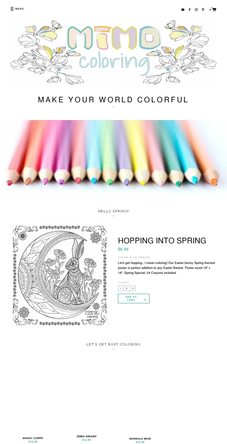 mimocoloring.com shopify website screenshot