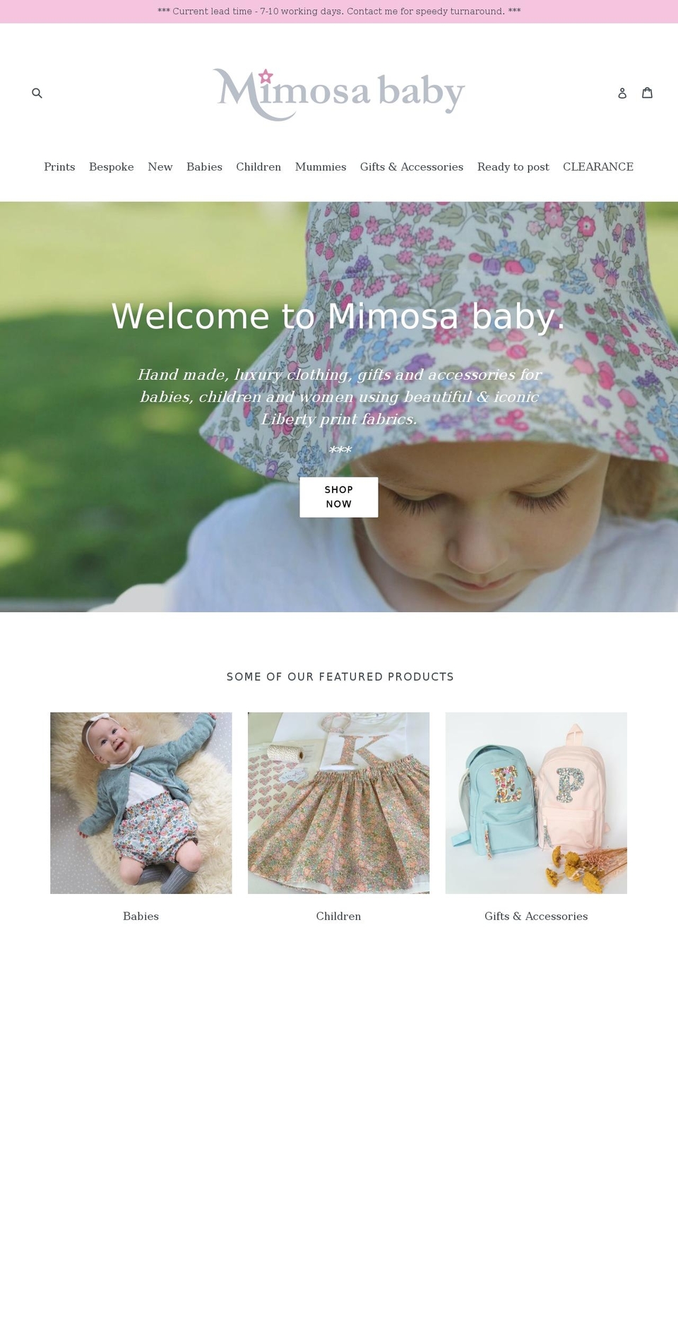 AW Shopify theme site example mimosababy.co.uk