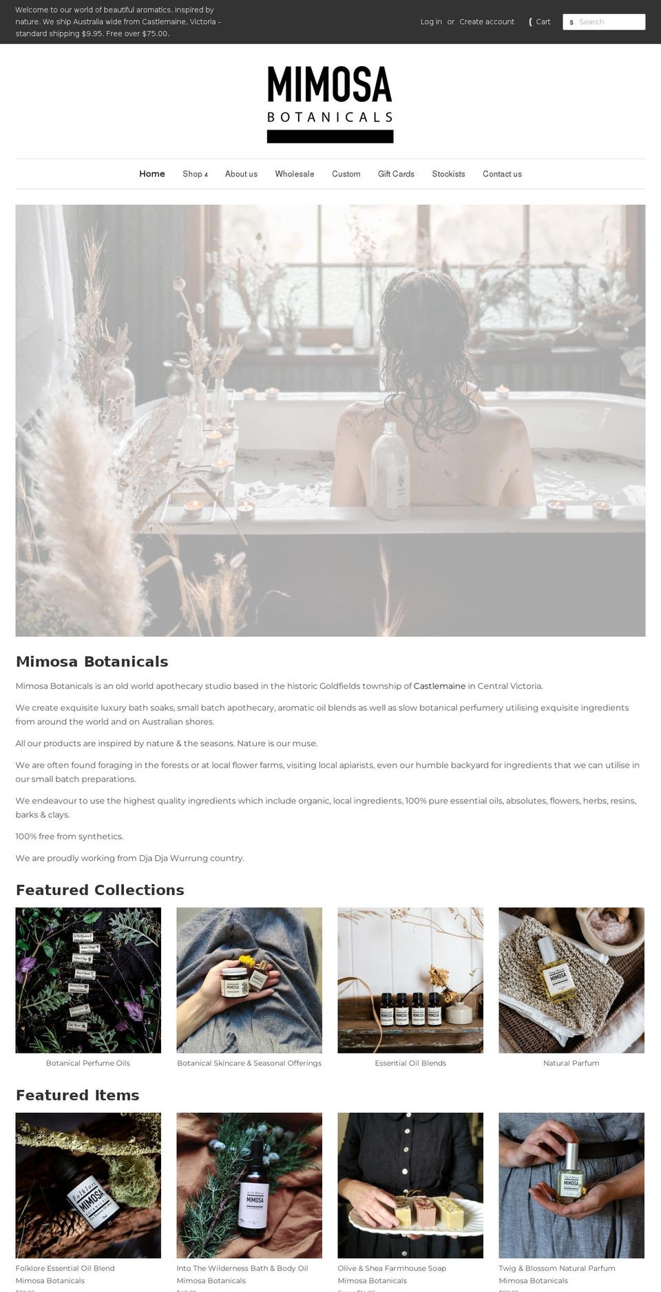 mimosabotanicals.com.au shopify website screenshot