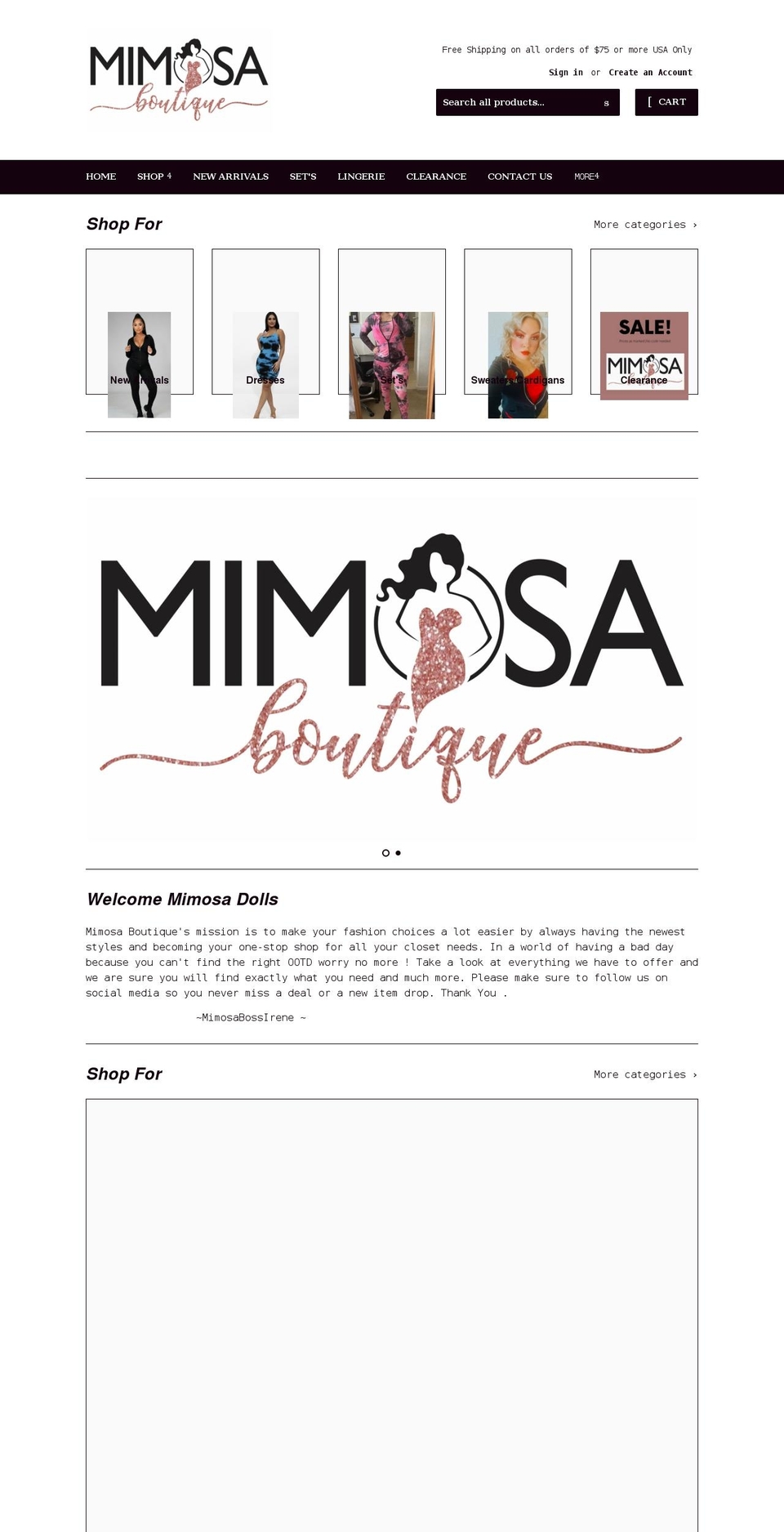 mimosaboutiqueca.com shopify website screenshot