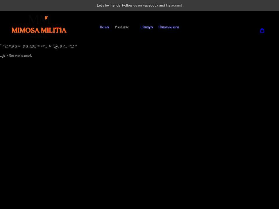 mimosamilitia.com shopify website screenshot