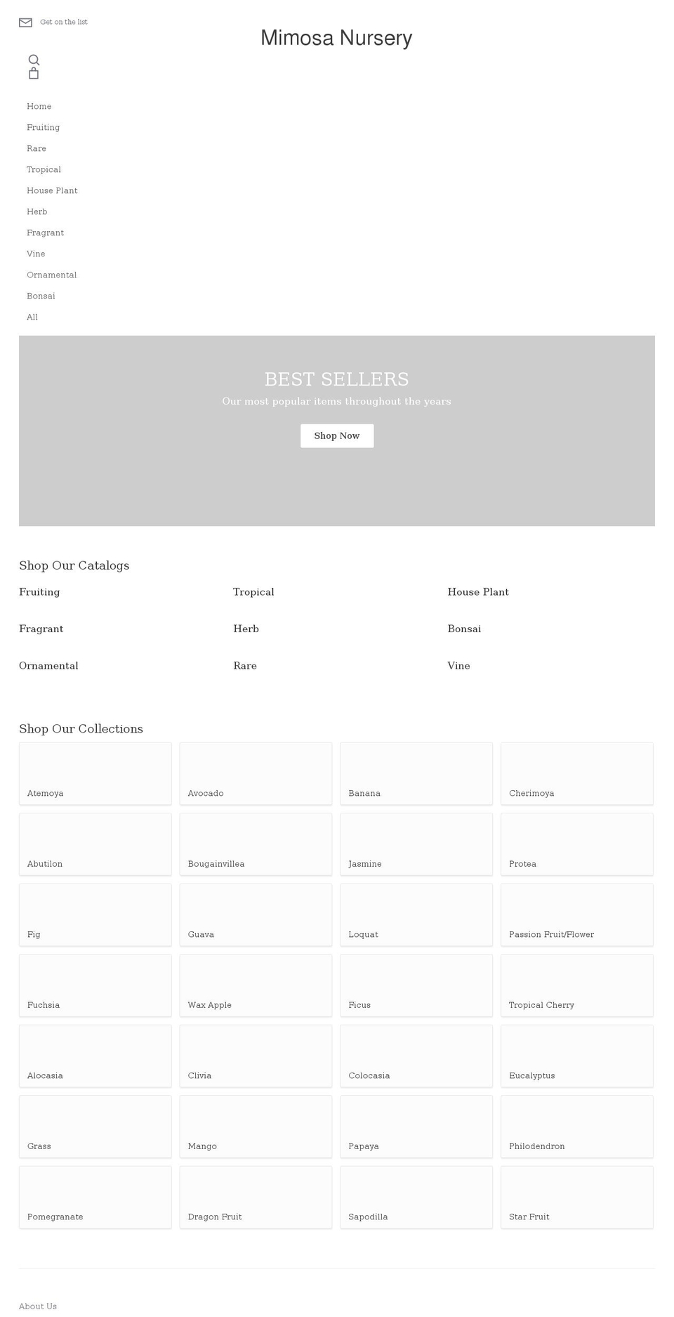 mimosanurseryonline.com shopify website screenshot