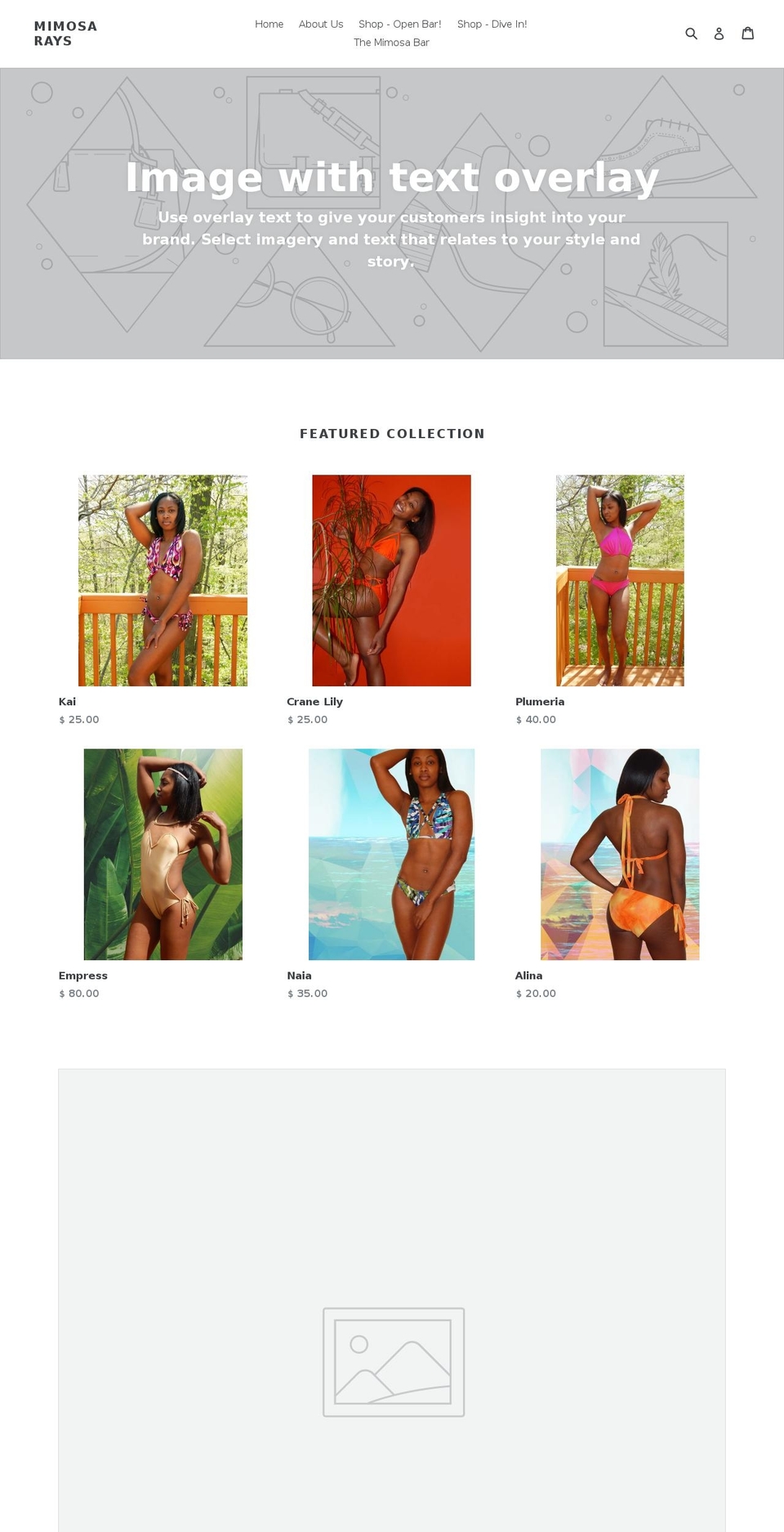 mimosarays.com — Shopify storefront screenshot