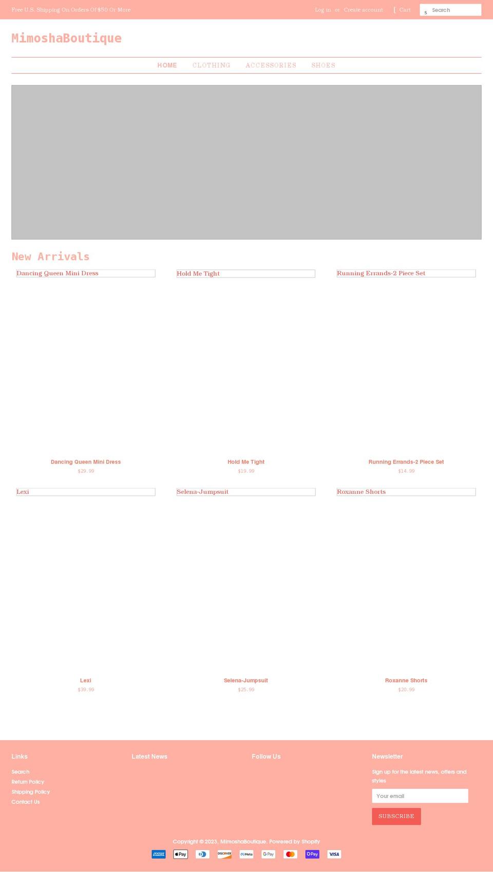 mimoshaboutique.com shopify website screenshot