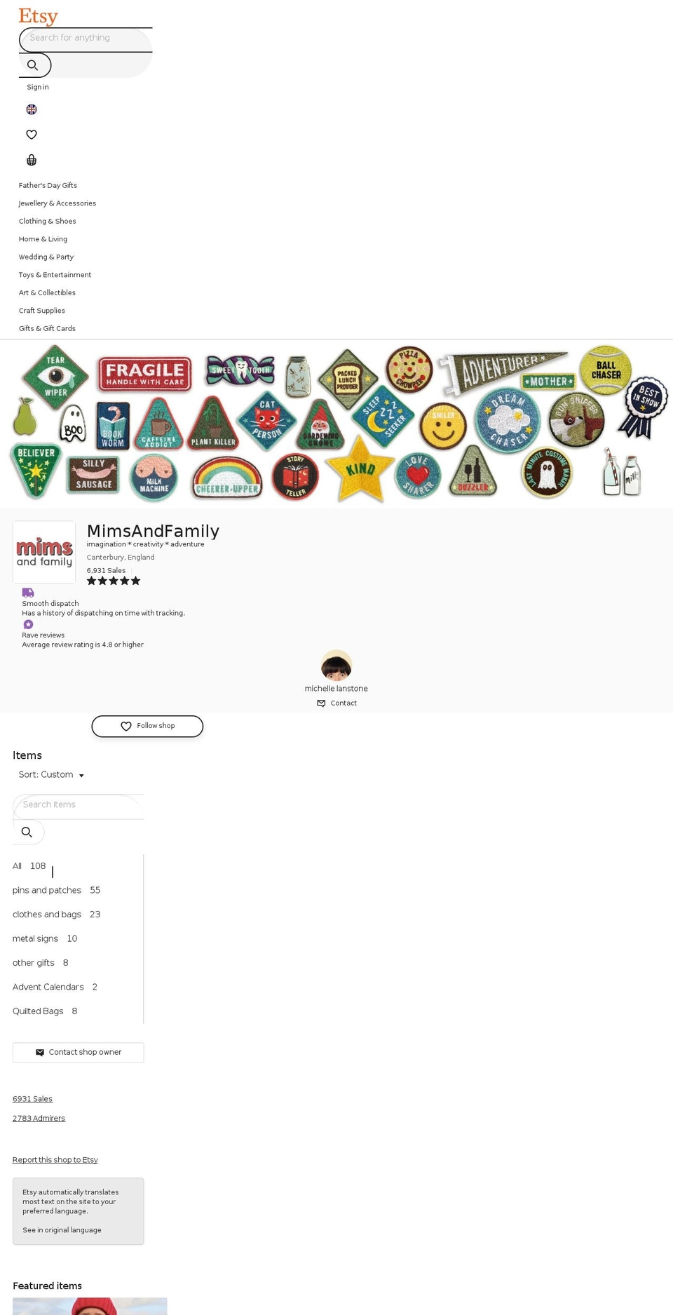 mimsandfamily.com — Shopify storefront screenshot