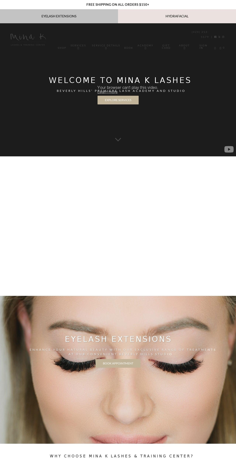 Mina K Lashes Shopify theme site example minakbh.com